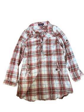 Kiss It Plaid Button-Up Shirt in Red and White Women’s Medium